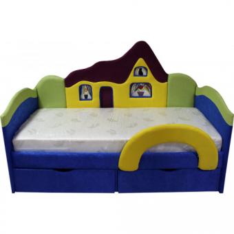 Детская кровать Ribeka Домик 09M00 Синяя с матрасом